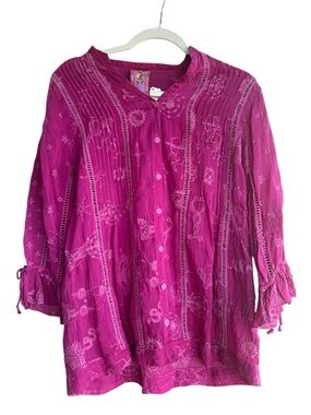 Johnny Was Embroidered Magenta Button-Front Tunic